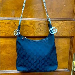 🌹authentic Gucci Canvas Leather Black Bag 💗